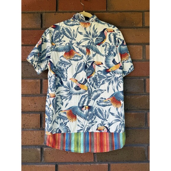 Farm Rio Bird Tropical Print Short Sleeve Button Shirt Size XS Linen Blend - Picture 2 of 10